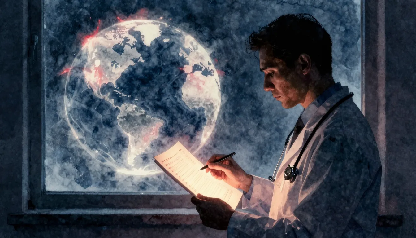Watercolor style. Silhouette of a doctor looking down at a g...