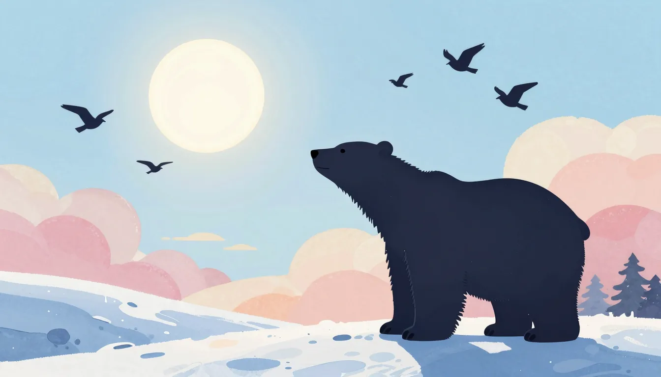 Watercolor style. Silhouette of a cute polar bear cub standi...