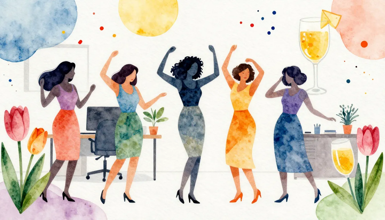 Watercolor style. Festive office atmosphere, silhouettes of ...