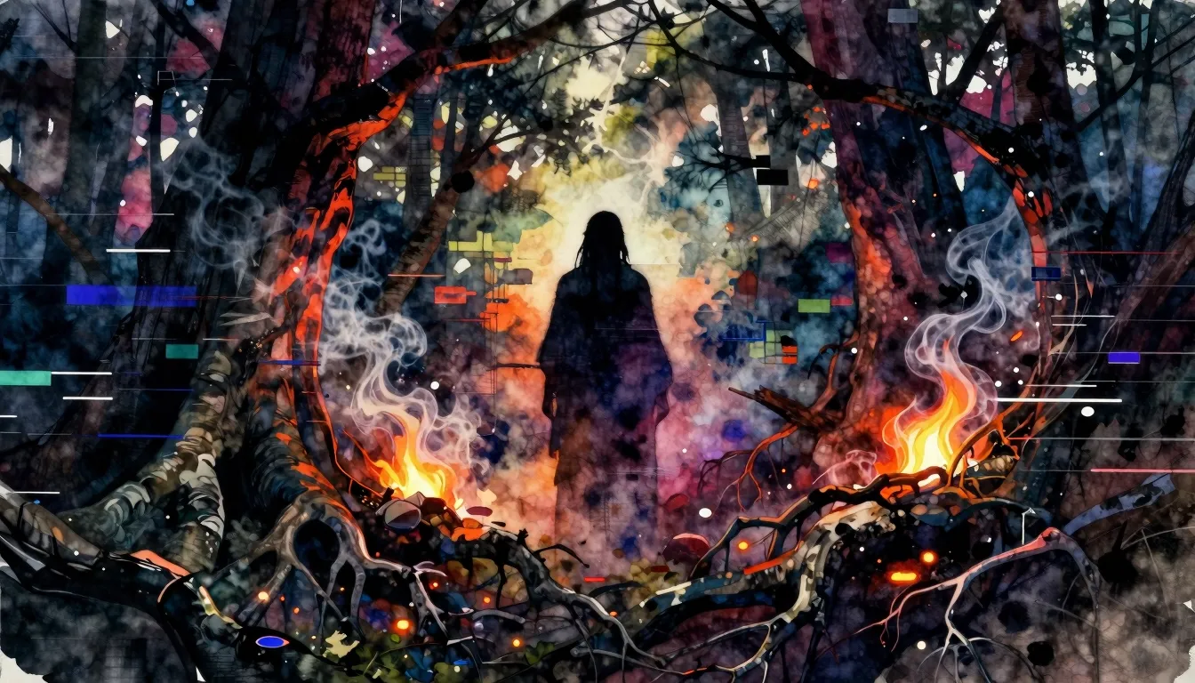 Vibrant watercolor style. Abstract IDM album cover, dark for...