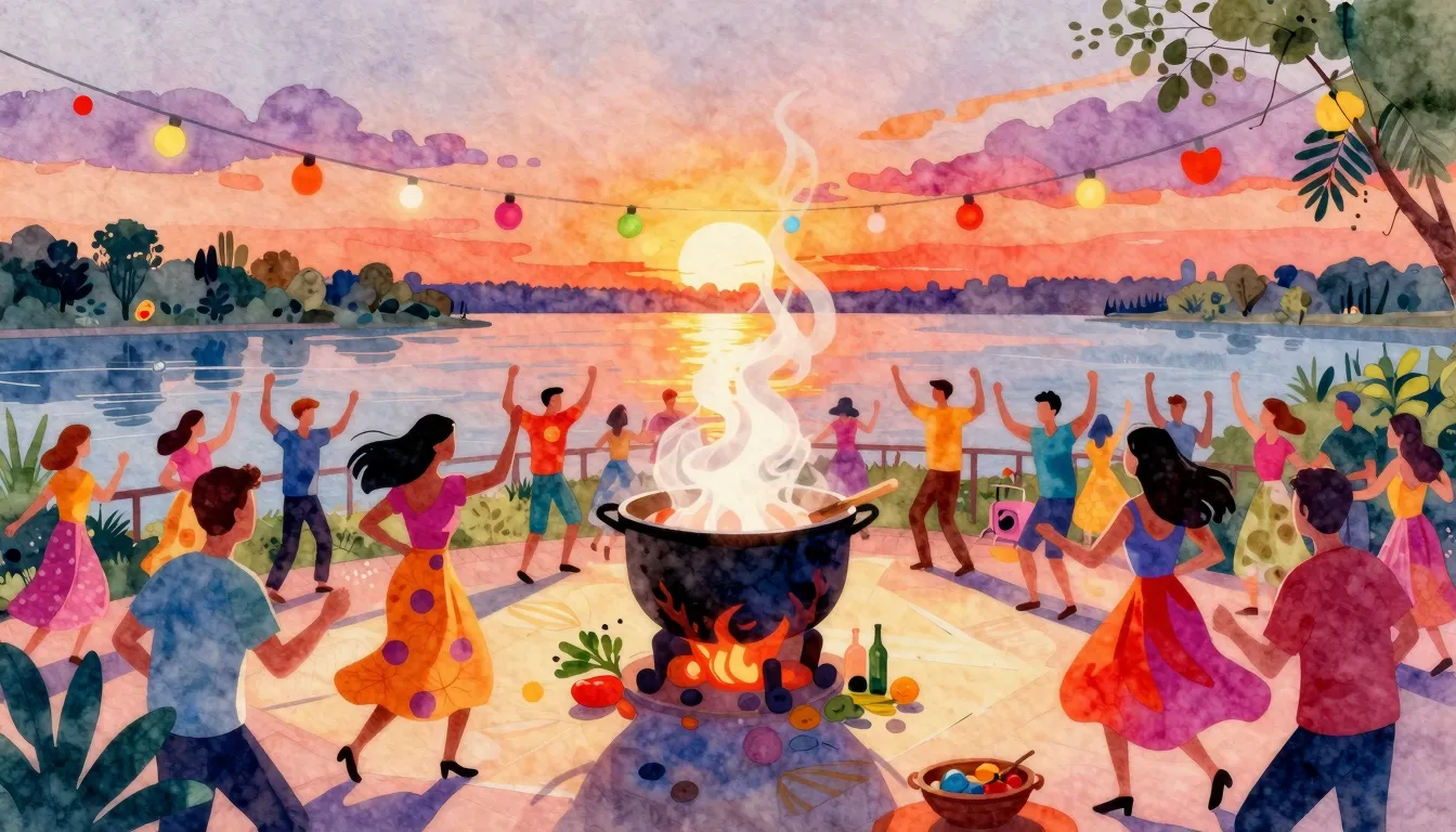 Vibrant watercolor style. A vibrant, energetic dance party s...