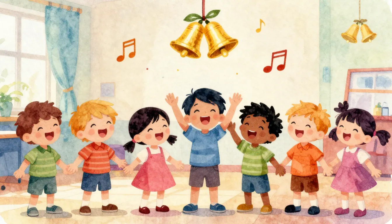 Vibrant watercolor style. A group of diverse children's silh...