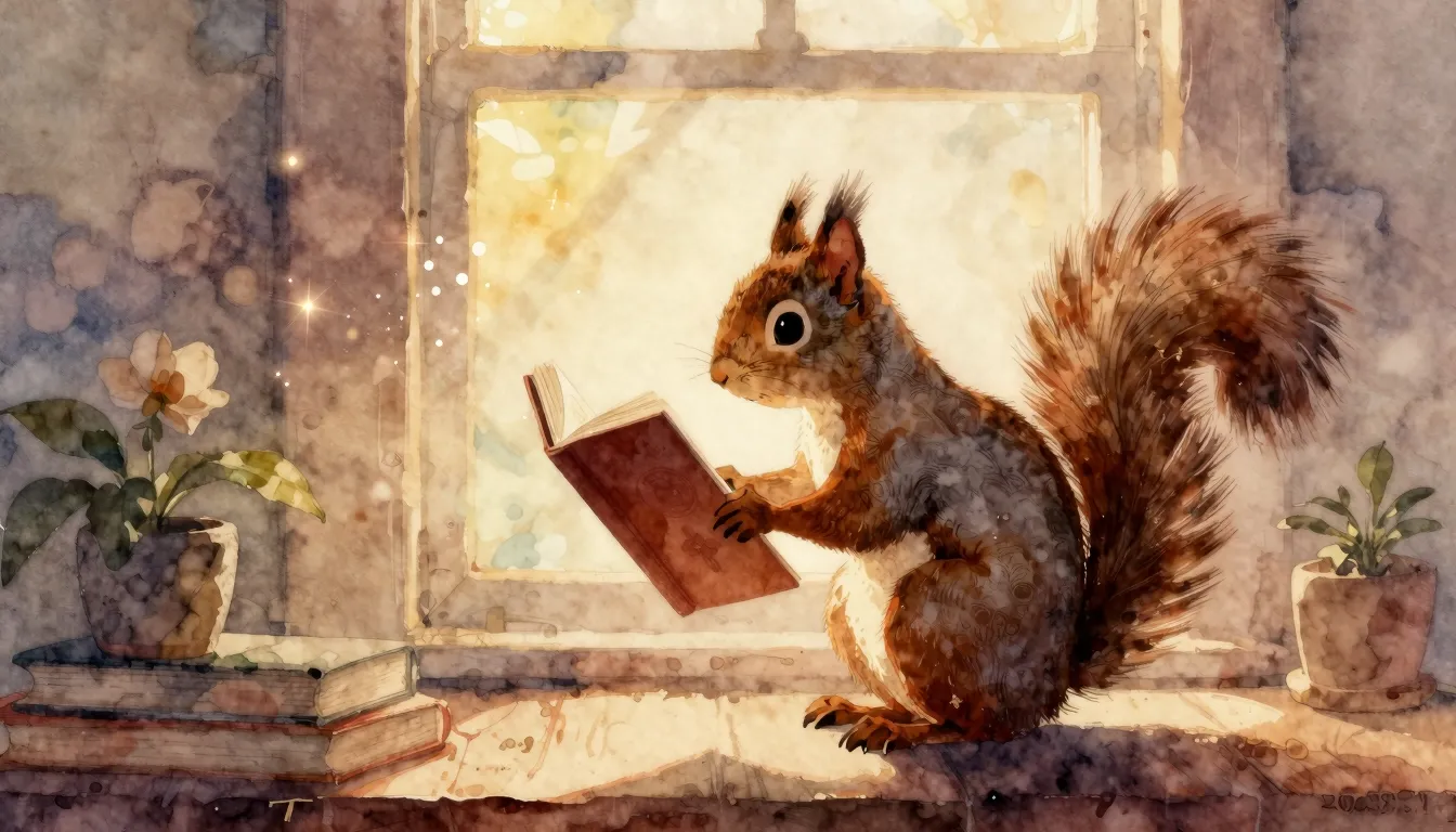 Watercolor style. A cozy room with a silhouette of a squirre...
