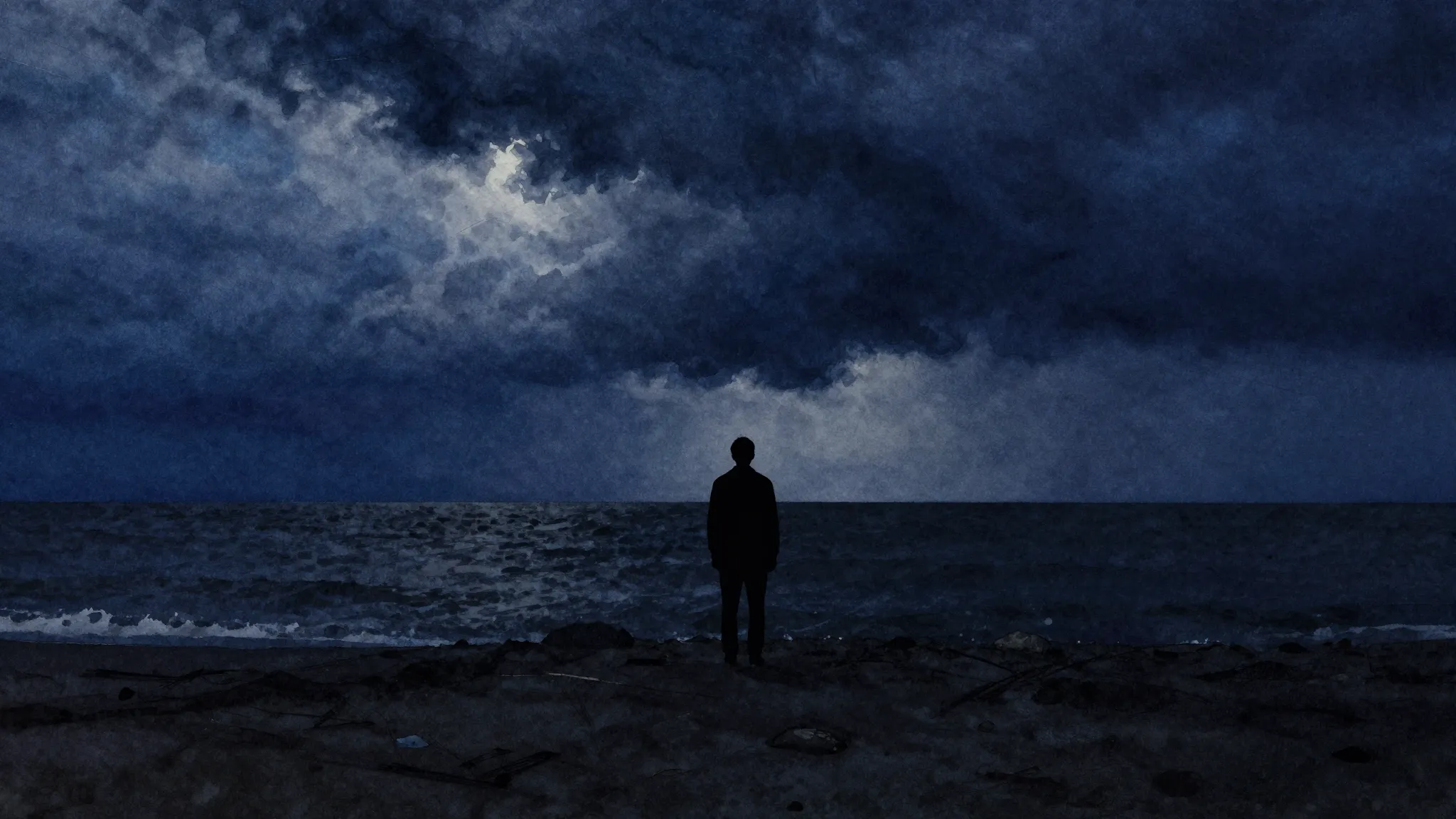 Vibrant watercolor style. Dark atmospheric metal album cover...