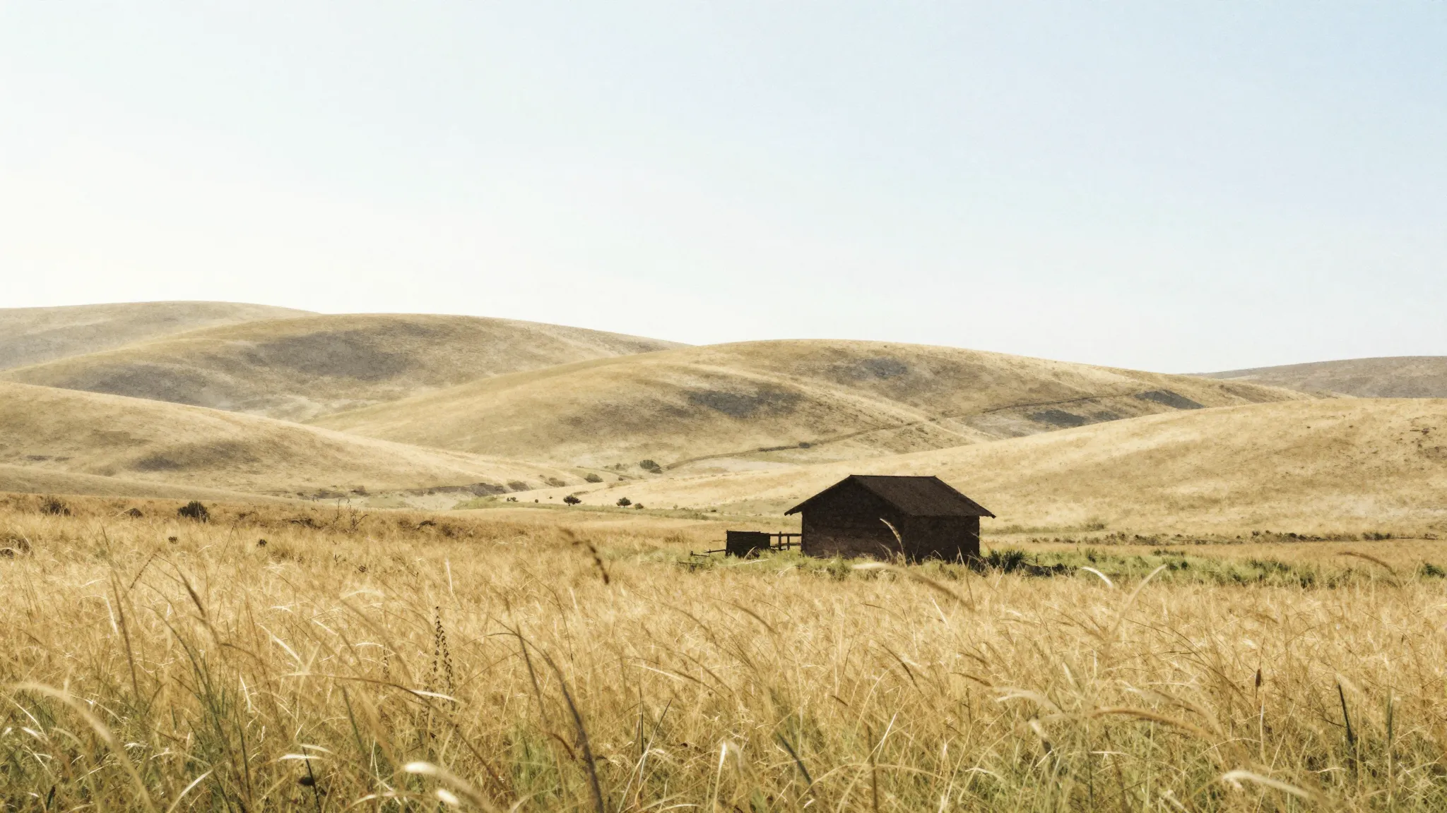 Watercolor style. A peaceful countryside landscape with roll...