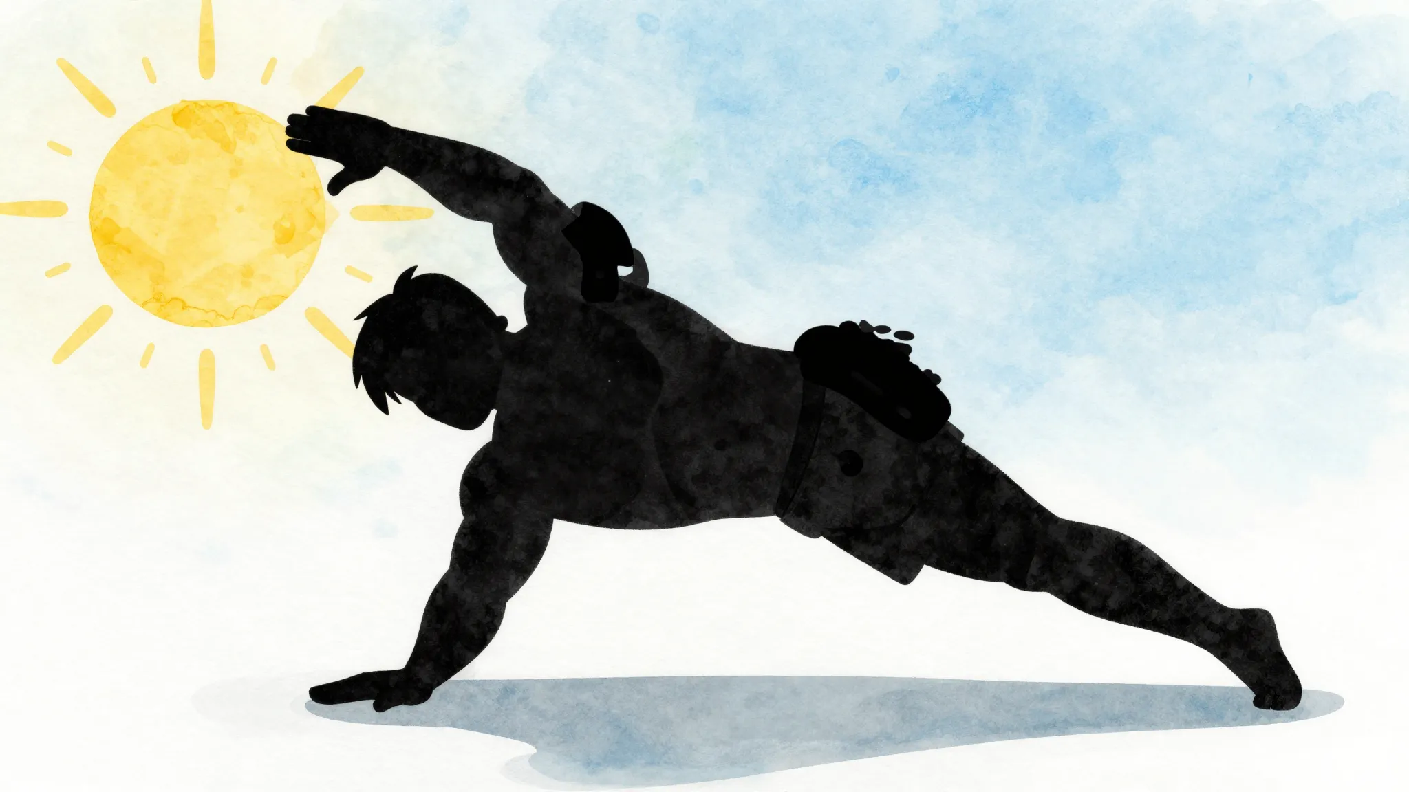 Watercolor style. Silhouette of a strong cartoonish characte...