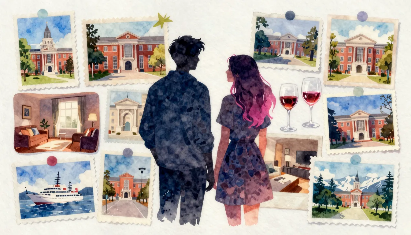 Vibrant watercolor style. A nostalgic aesthetic collage repr...