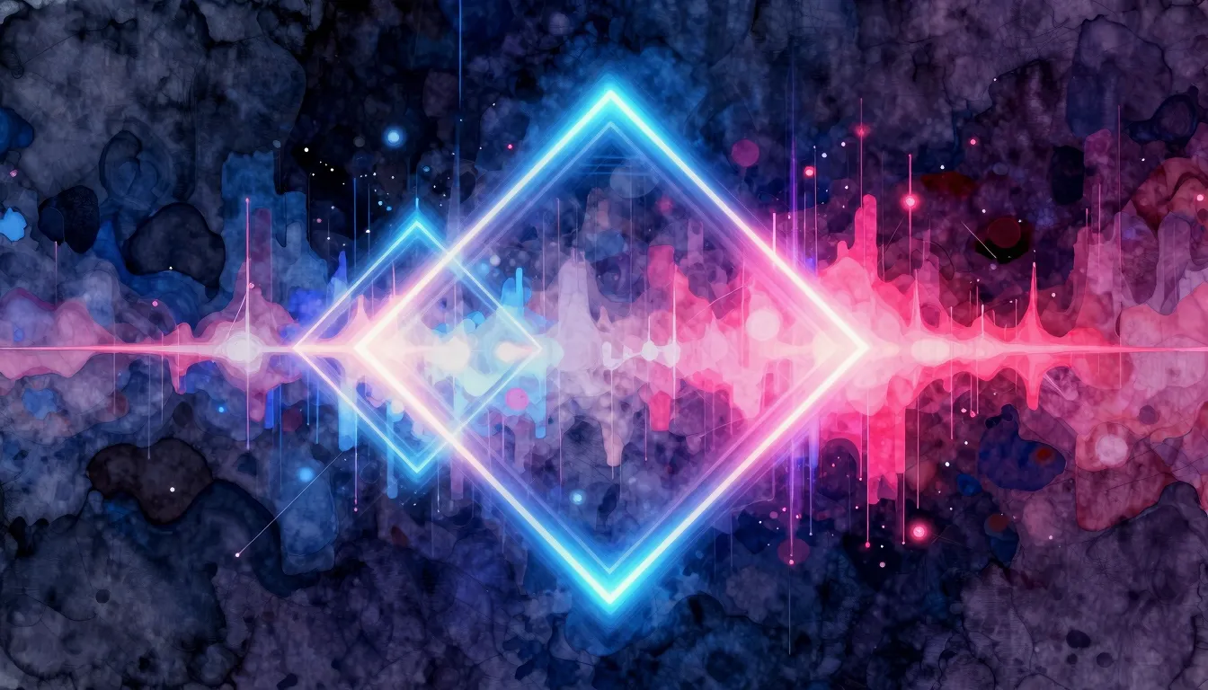Vibrant watercolor style. Abstract techno music cover art, g...