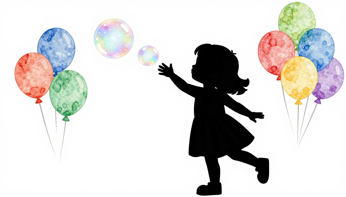 Watercolor style. A cute silhouette of a little girl in a be...