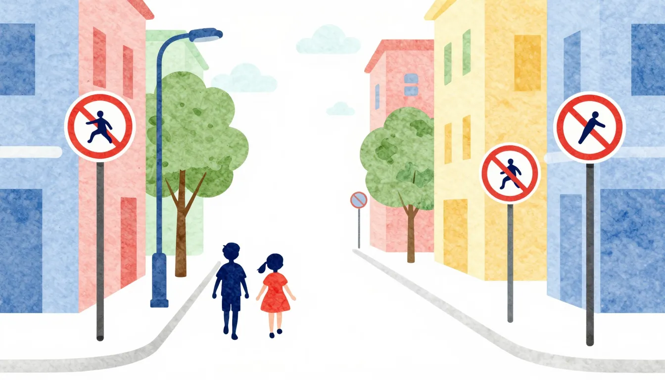 Watercolor style. A bright and colorful city street with var...