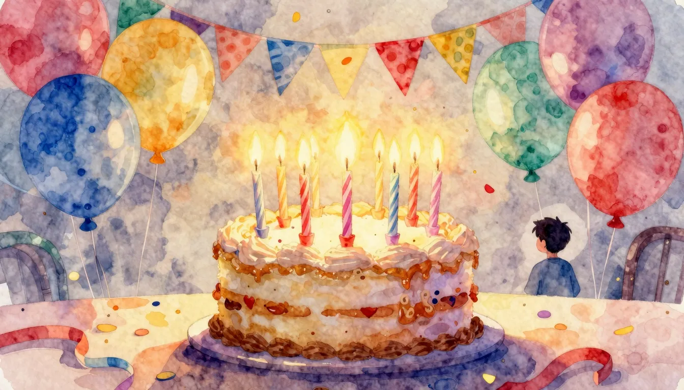 Vibrant watercolor style. A festive birthday celebration sce...