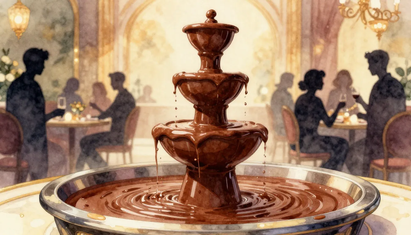 Watercolor style. A beautiful chocolate fountain flowing smo...