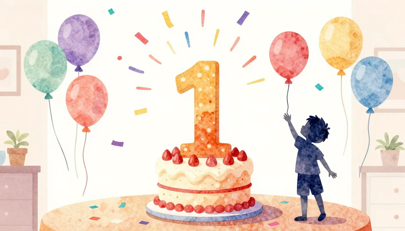 Watercolor style. A bright festive room with balloons, a lar...