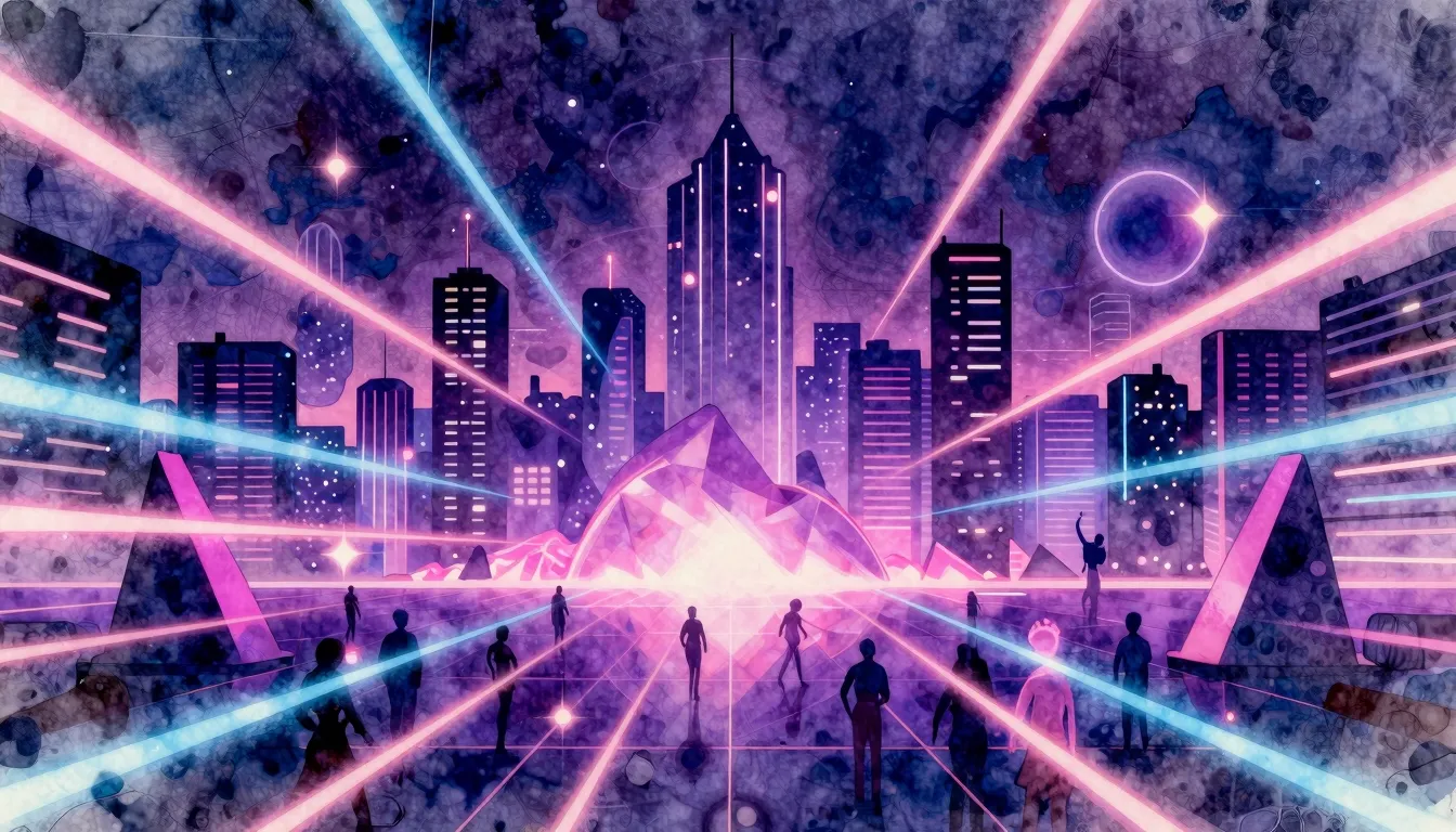 Vibrant watercolor style. Synthwave aesthetic, vibrant neon ...