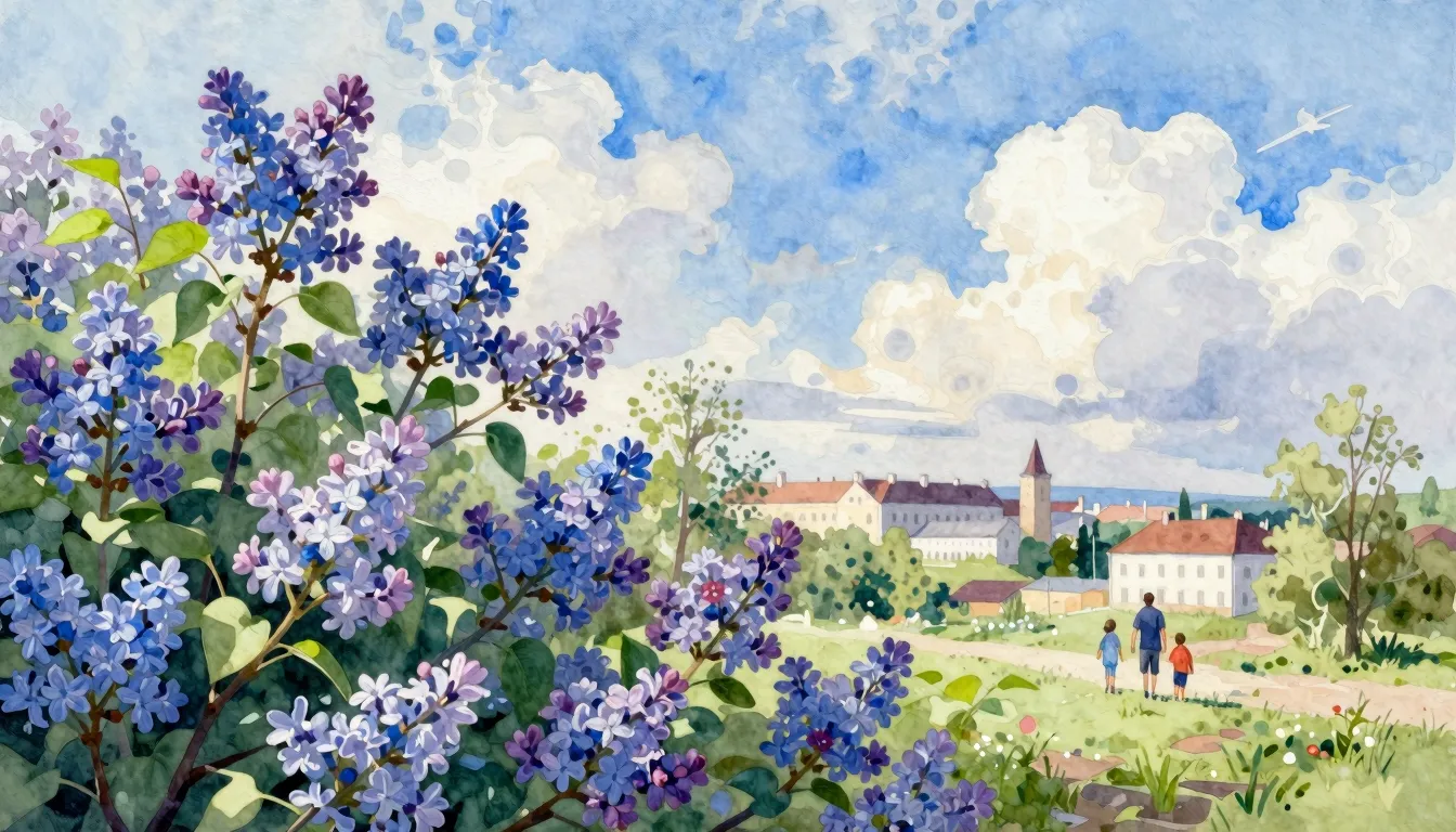 Vibrant watercolor style. A peaceful spring landscape of the...