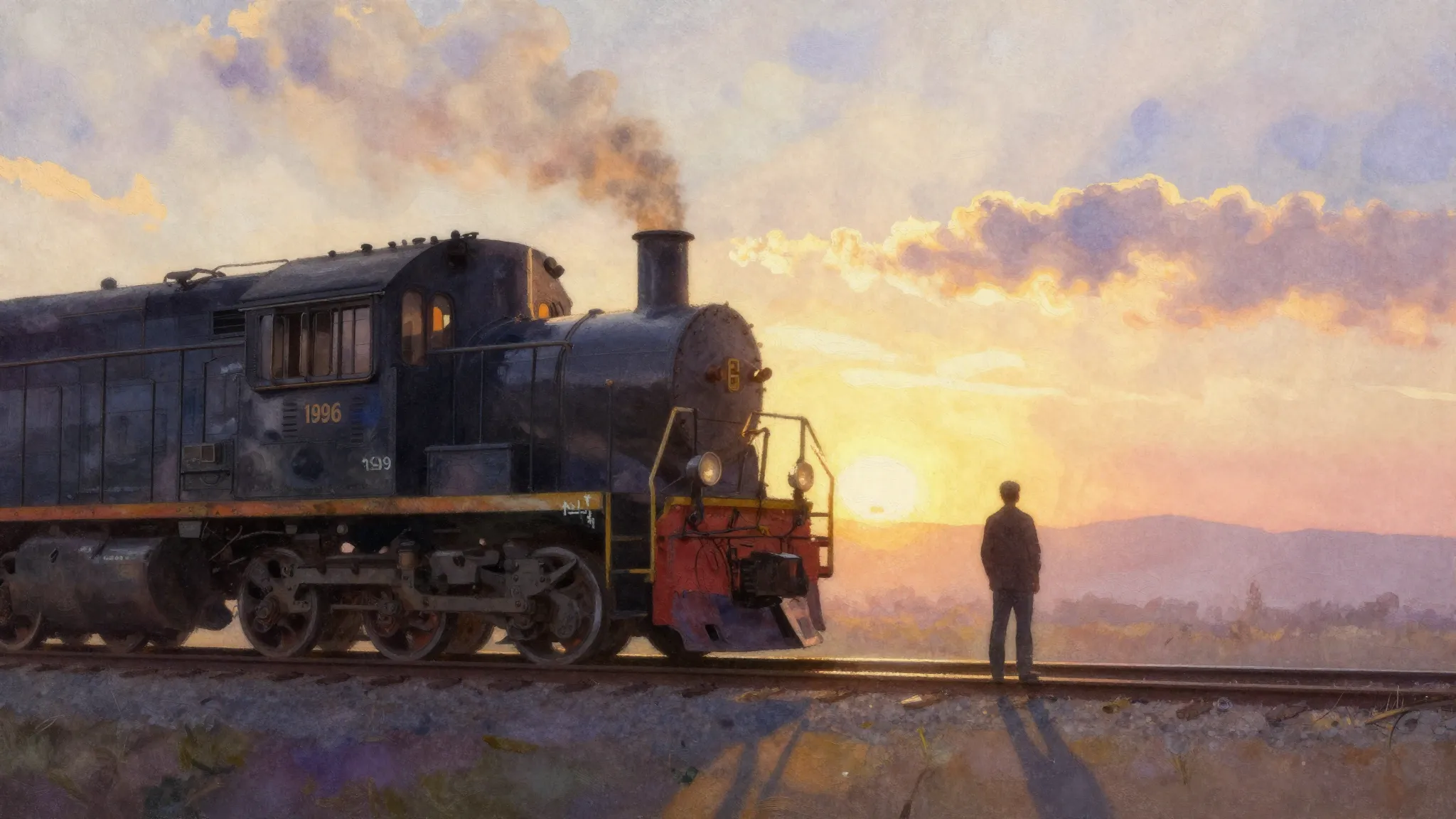 Vibrant watercolor style. A nostalgic oil painting of a vint...