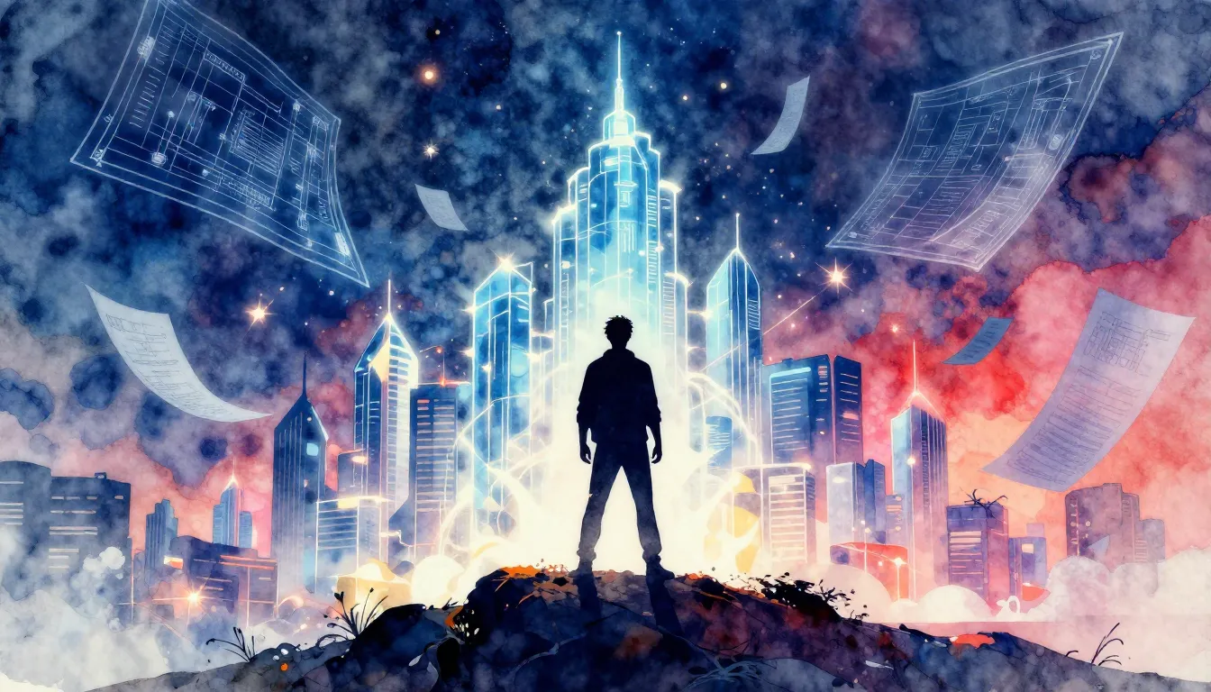 Vibrant watercolor style. Rock album cover, a silhouette of ...