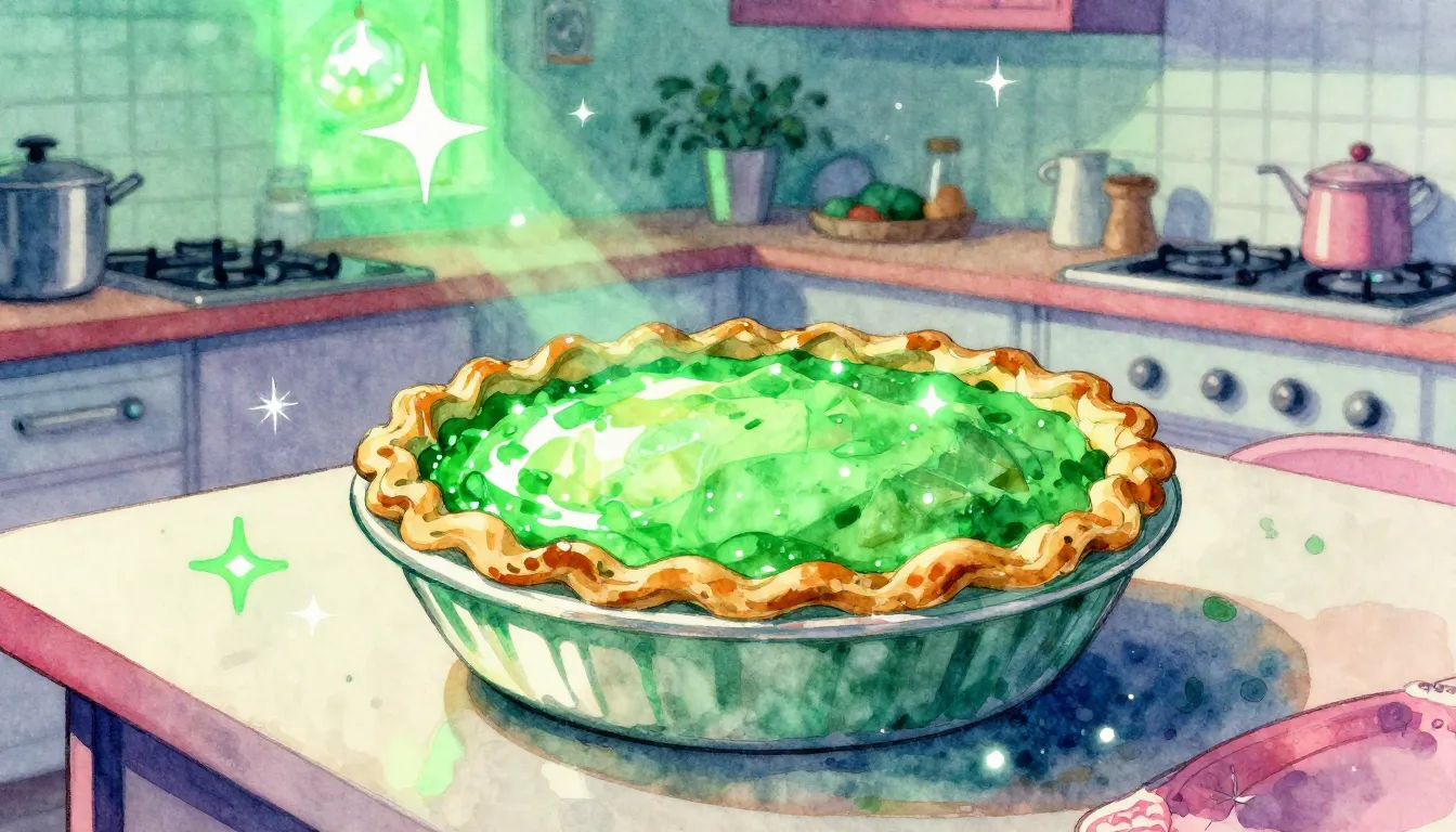 Vibrant watercolor style. A glowing emerald green vegetable ...