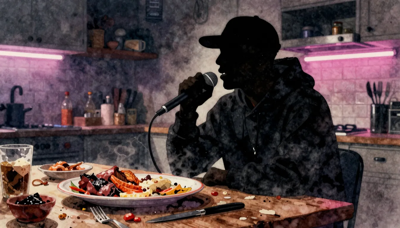 Watercolor style. Silhouette of a rapper holding a microphon...