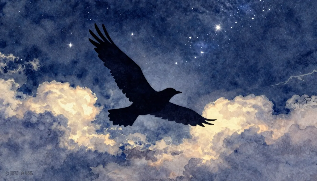 Watercolor style. Silhouette of a bird flying towards the st...