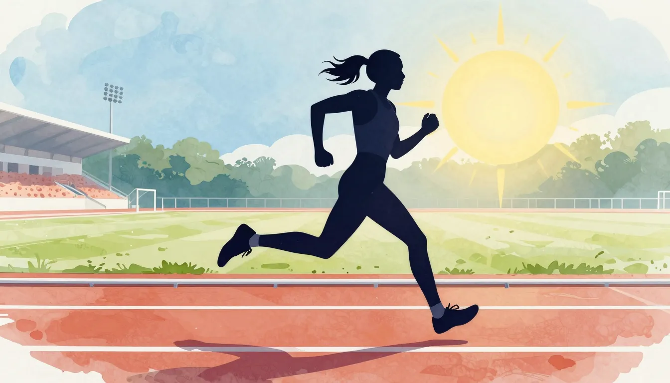Watercolor style. Silhouette of a person running on a track,...