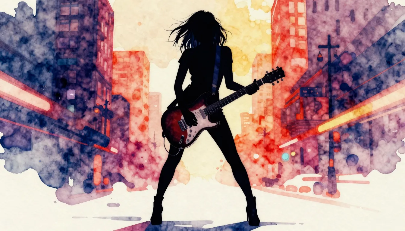 Vibrant watercolor style. Rock music album cover, a stylish ...