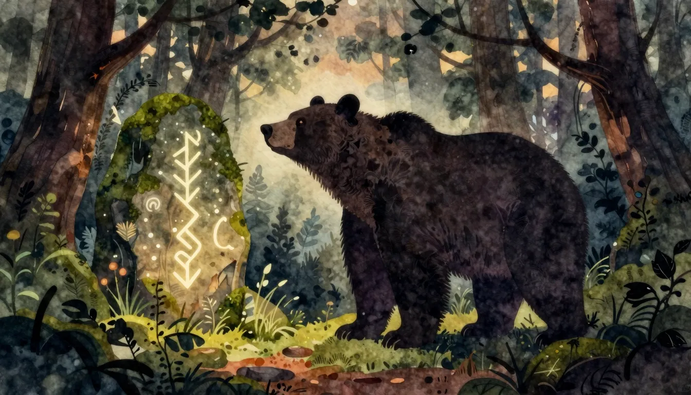 Vibrant watercolor style. A mystical silhouette of a large b...