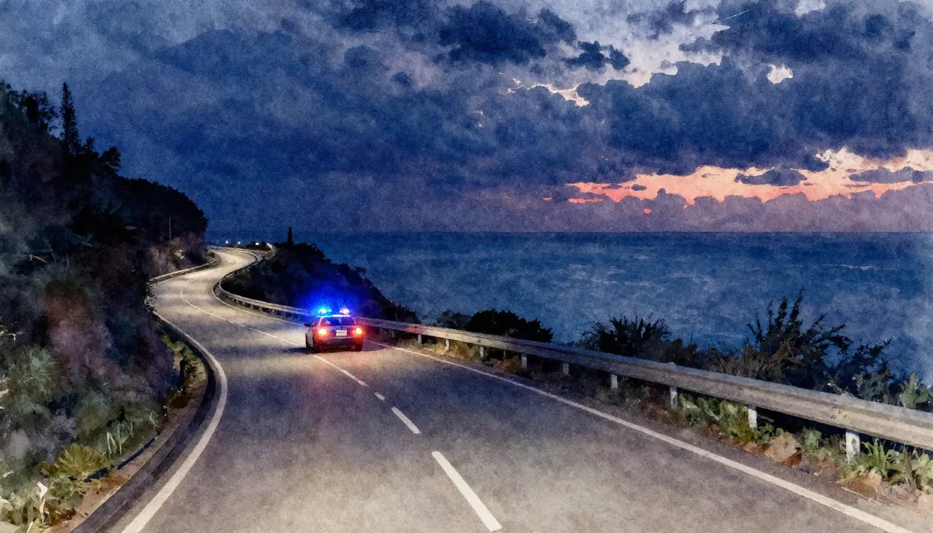 Vibrant watercolor style. Cinematic night highway landscape,...