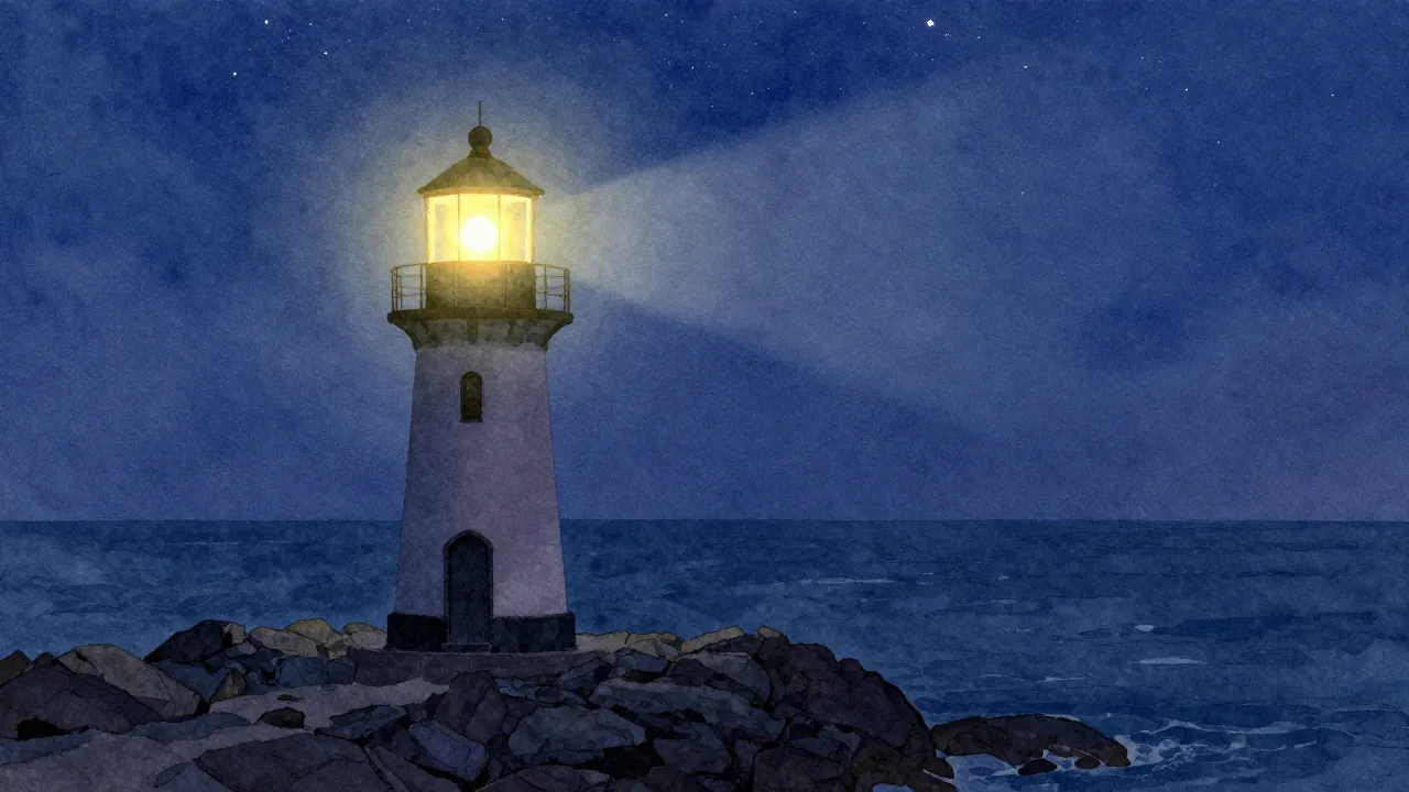 Vibrant watercolor style. A lonely lighthouse standing on a ...
