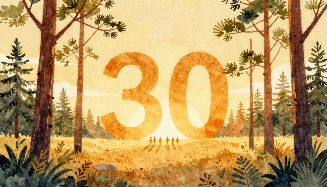Vibrant watercolor style. A cozy pine forest landscape at su...