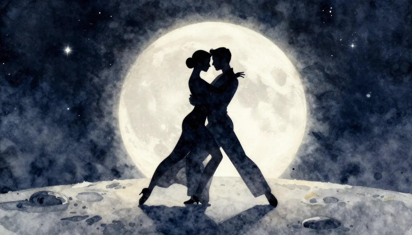 Watercolor style. A minimalist silhouette of a couple dancin...