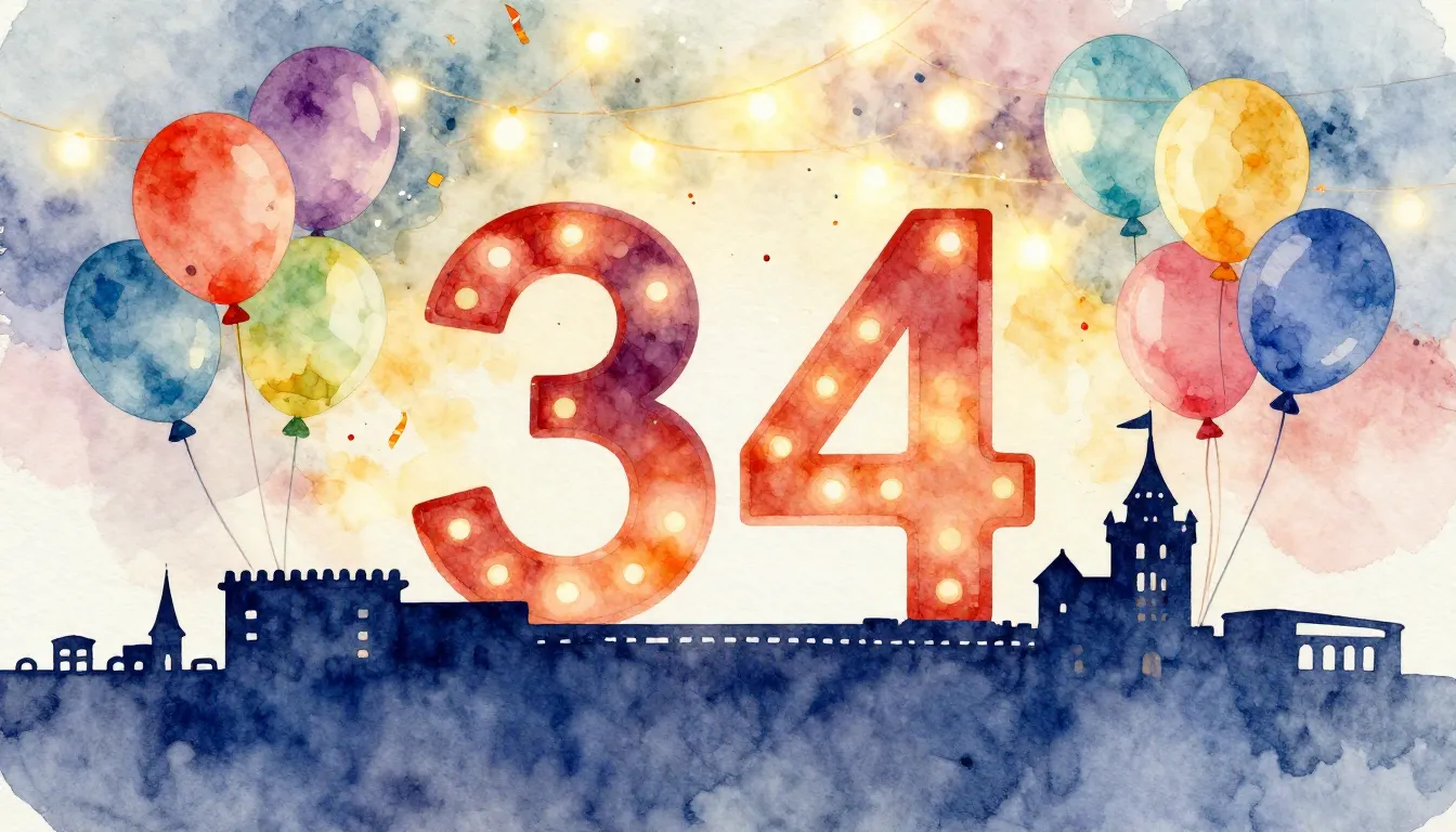 Watercolor style. A bright festive silhouette of a building ...