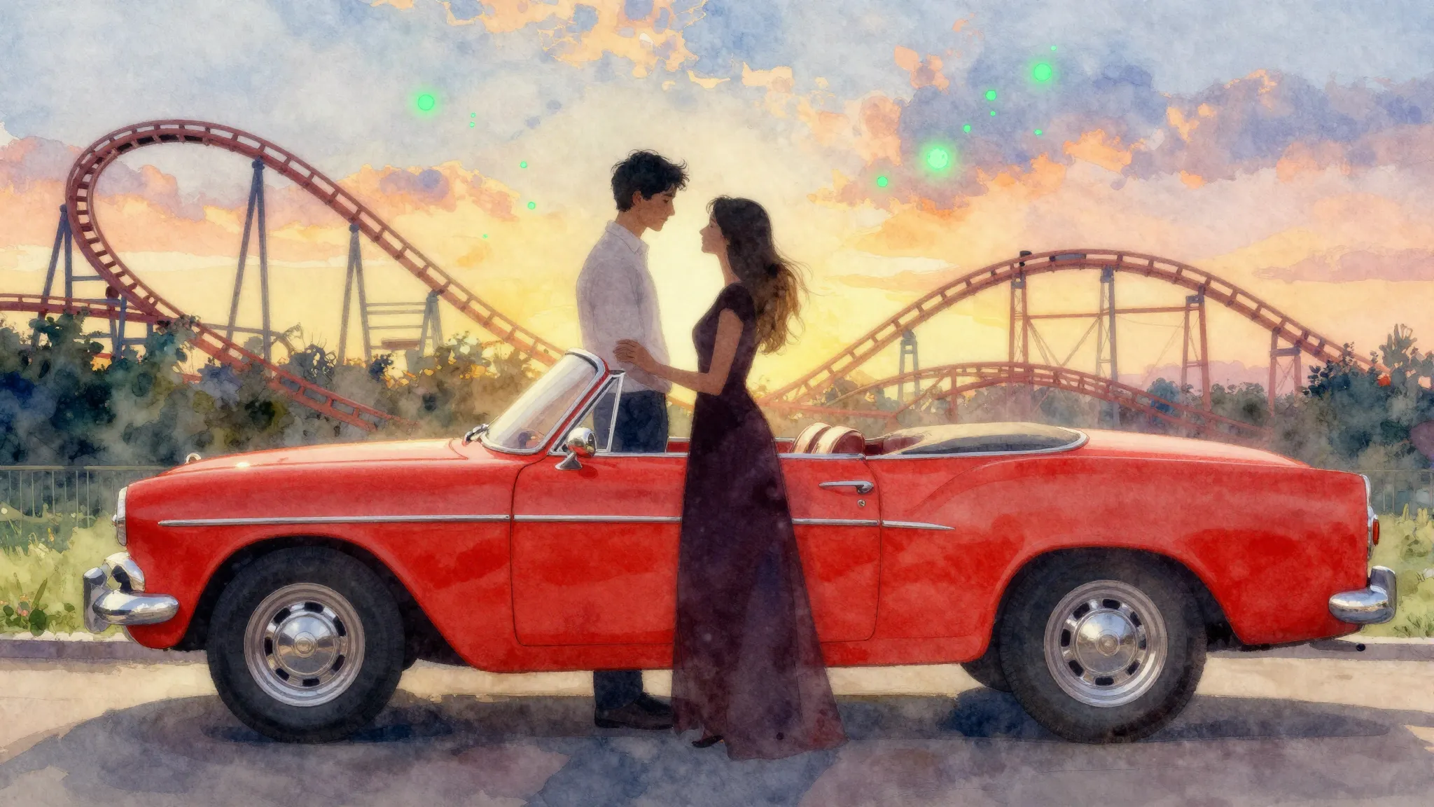Vibrant watercolor style. A romantic silhouette of a couple ...