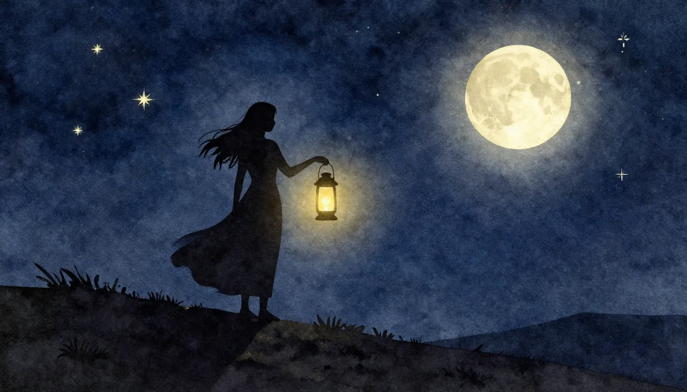 Watercolor style. Silhouette of a woman standing on a hill a...