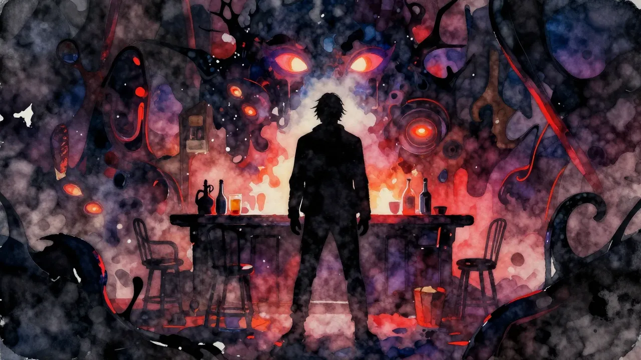 Vibrant watercolor style. Heavy metal album cover, dark fant...