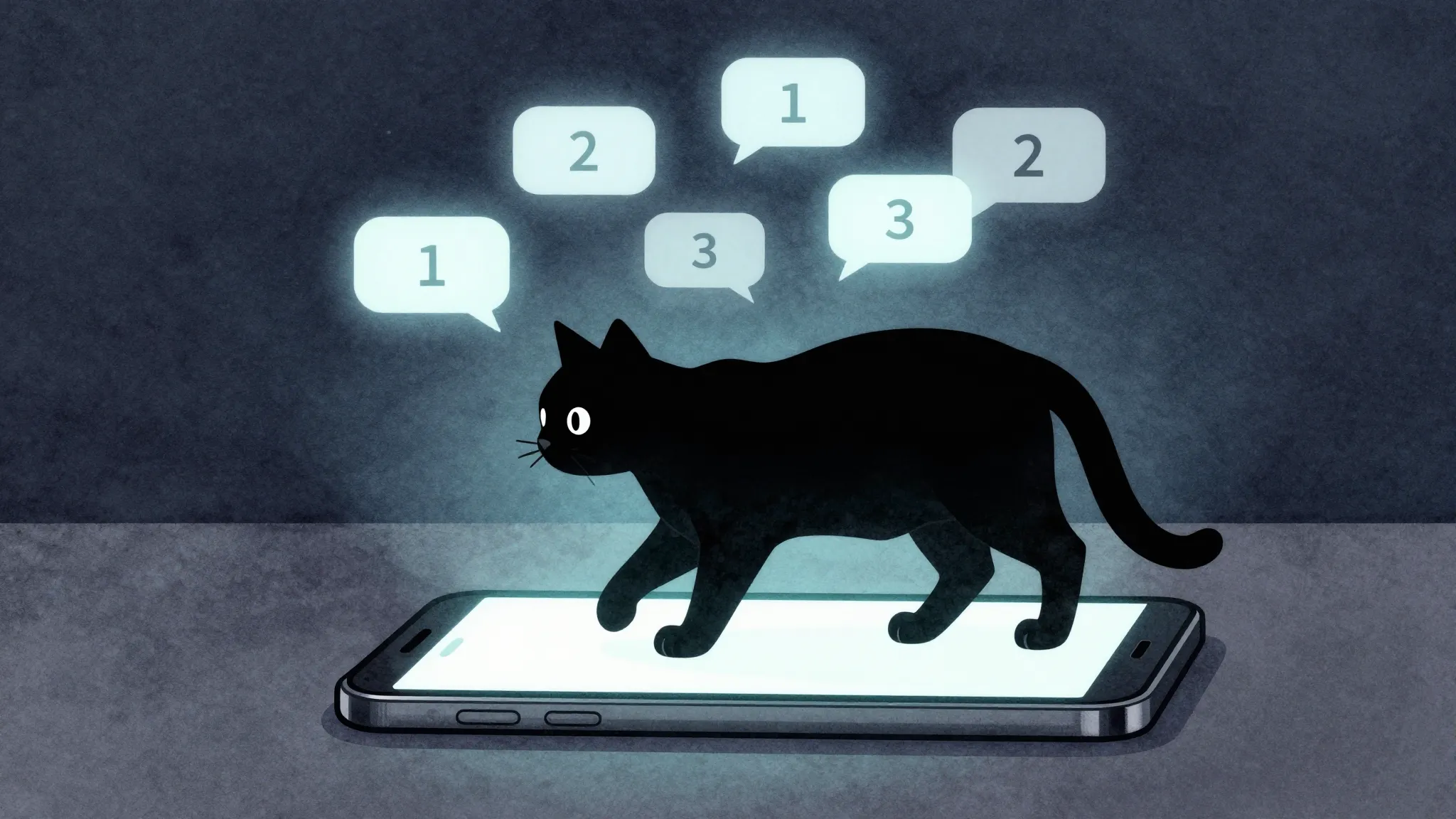 Watercolor style. Silhouette of a cat walking on a glowing s...