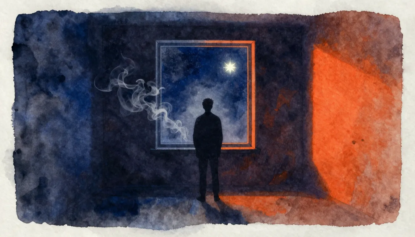 Vibrant watercolor style. A silhouette of a lonely man stand...