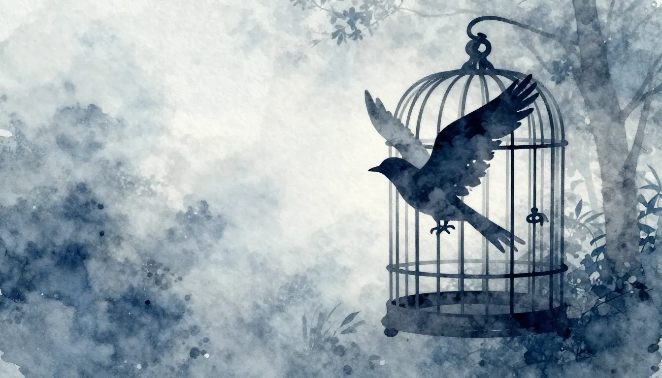 Watercolor style. Abstract silhouette of a bird flying out o...