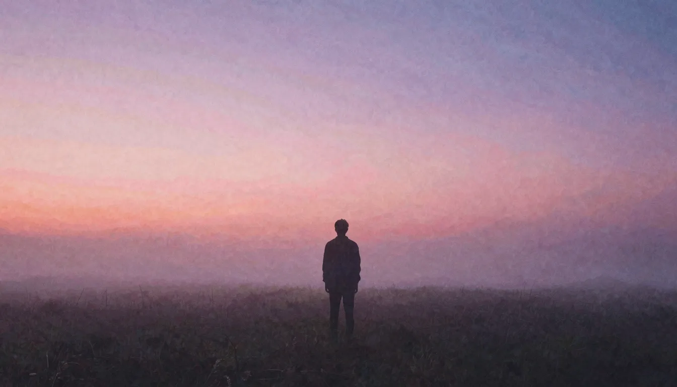Vibrant watercolor style. A lonely silhouette standing in a ...