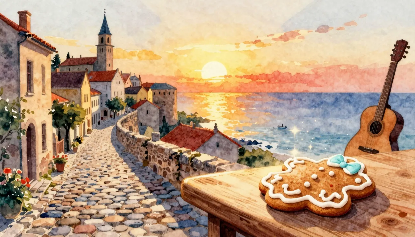 Vibrant watercolor style. A scenic watercolor illustration o...