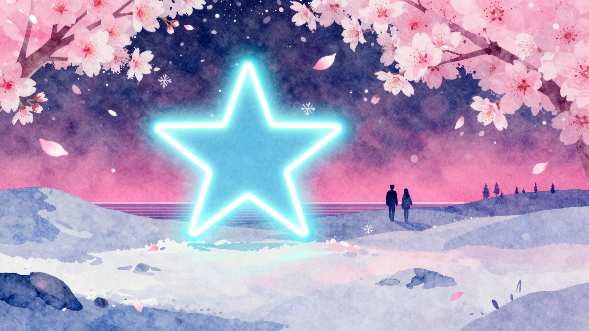 Vibrant watercolor style. Synthwave album cover, a glowing n...