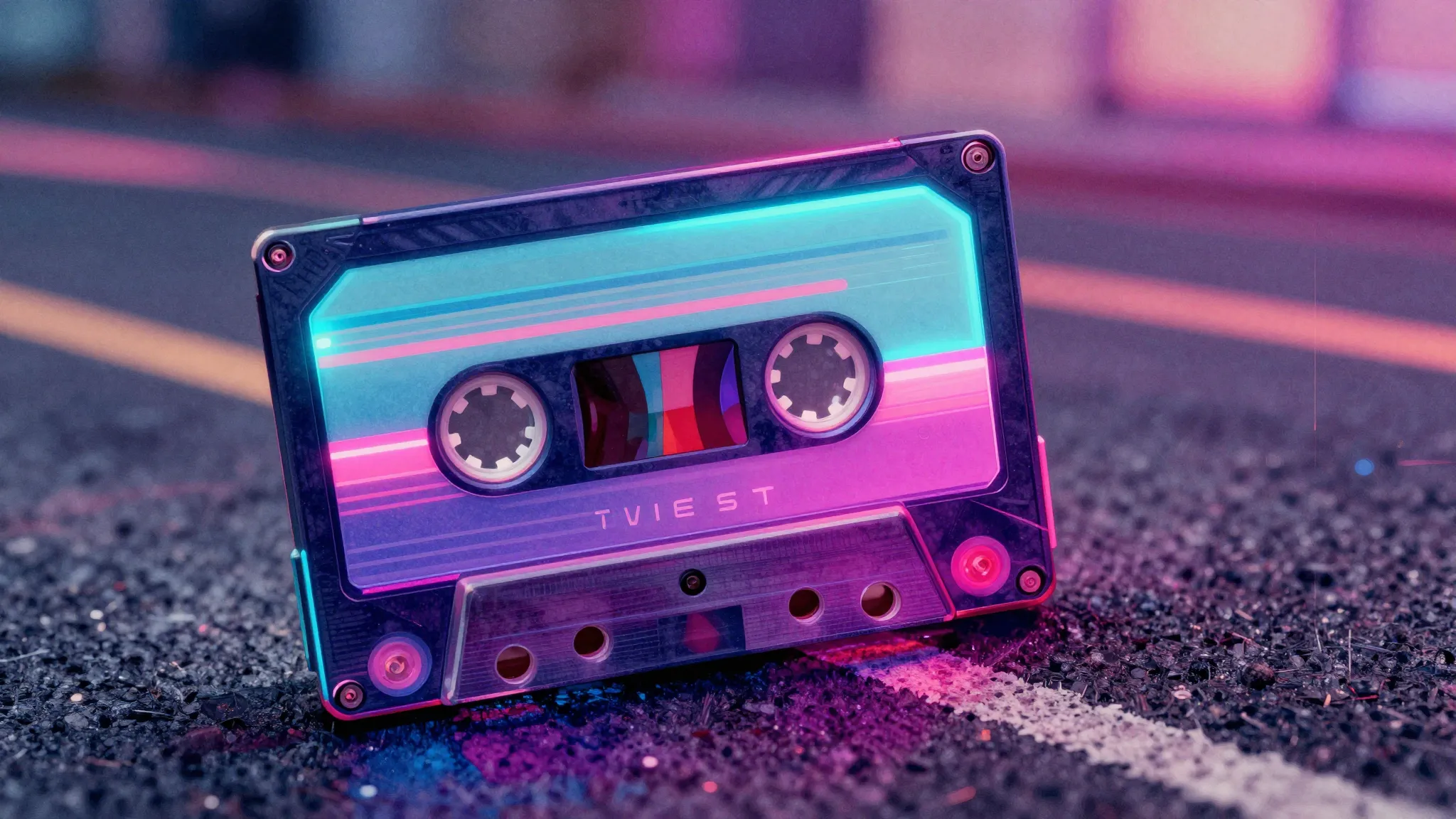 Vibrant watercolor style. Cyberpunk aesthetic, a retro casse...