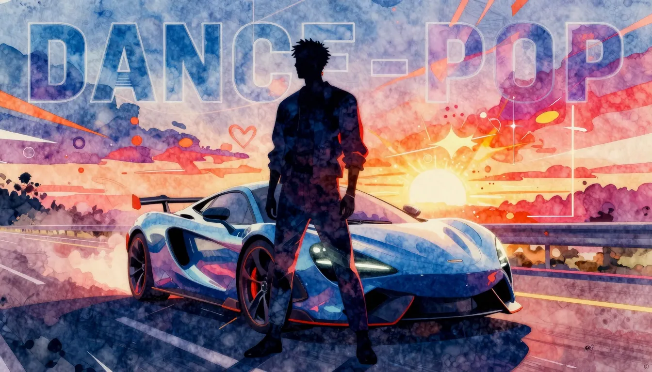 Vibrant watercolor style. A sleek, modern dance-pop music co...