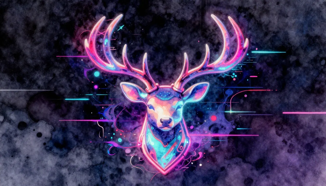 Vibrant watercolor style. Cyberpunk techno style, neon glowi...