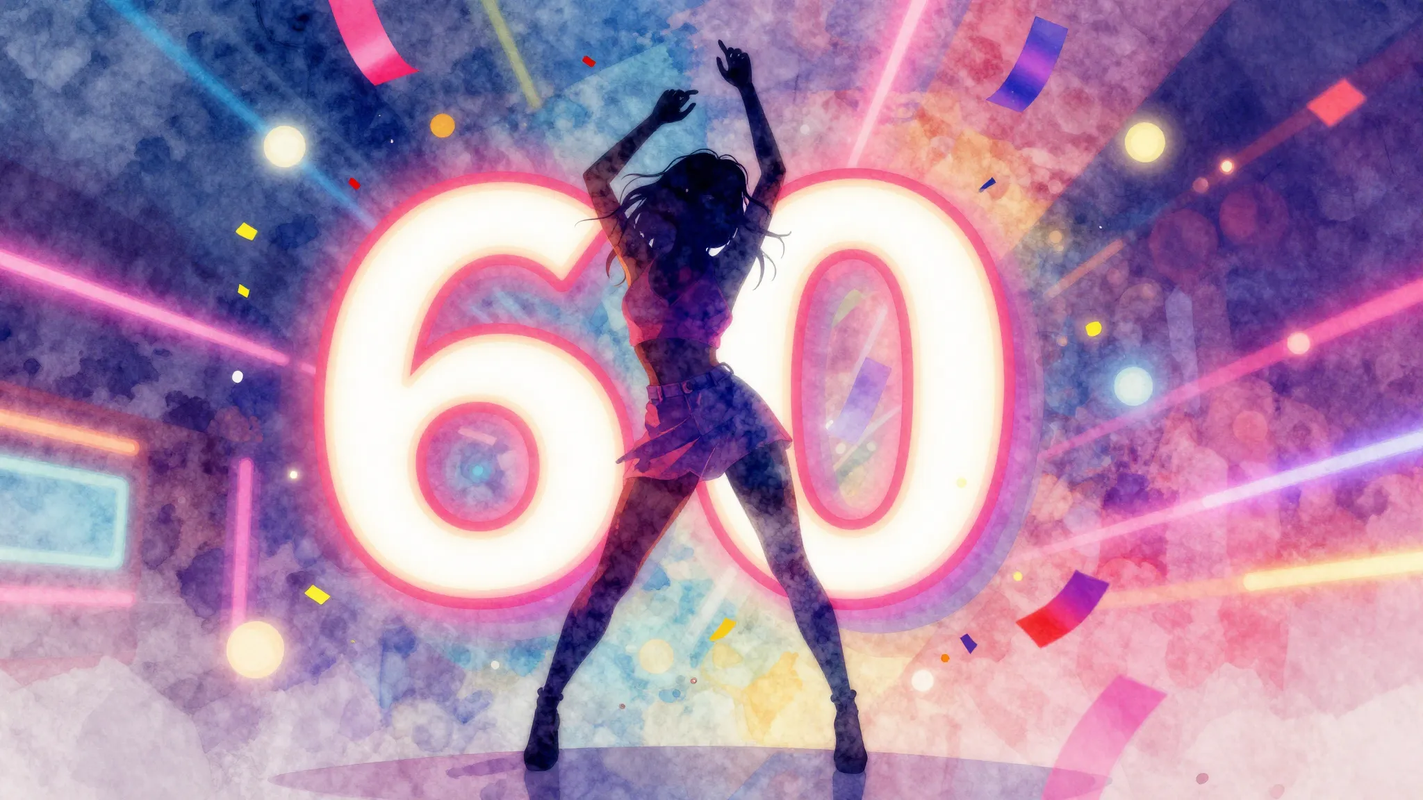 Vibrant watercolor style. Vibrant dance-pop album cover, a s...