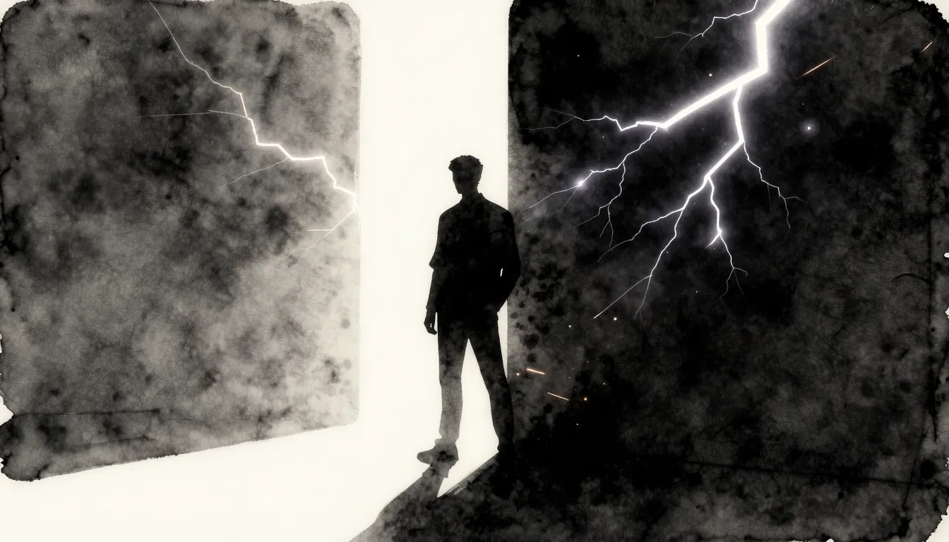 Watercolor style. Abstract silhouette standing between brigh...