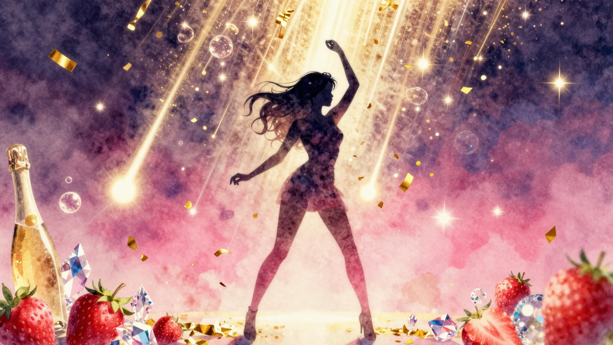 Vibrant watercolor style. Vibrant dance-pop album cover, a s...