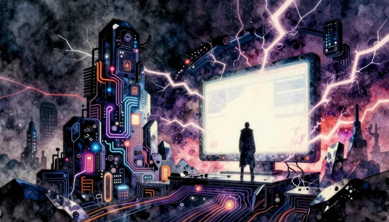 Vibrant watercolor style. A dark, cinematic heavy metal albu...