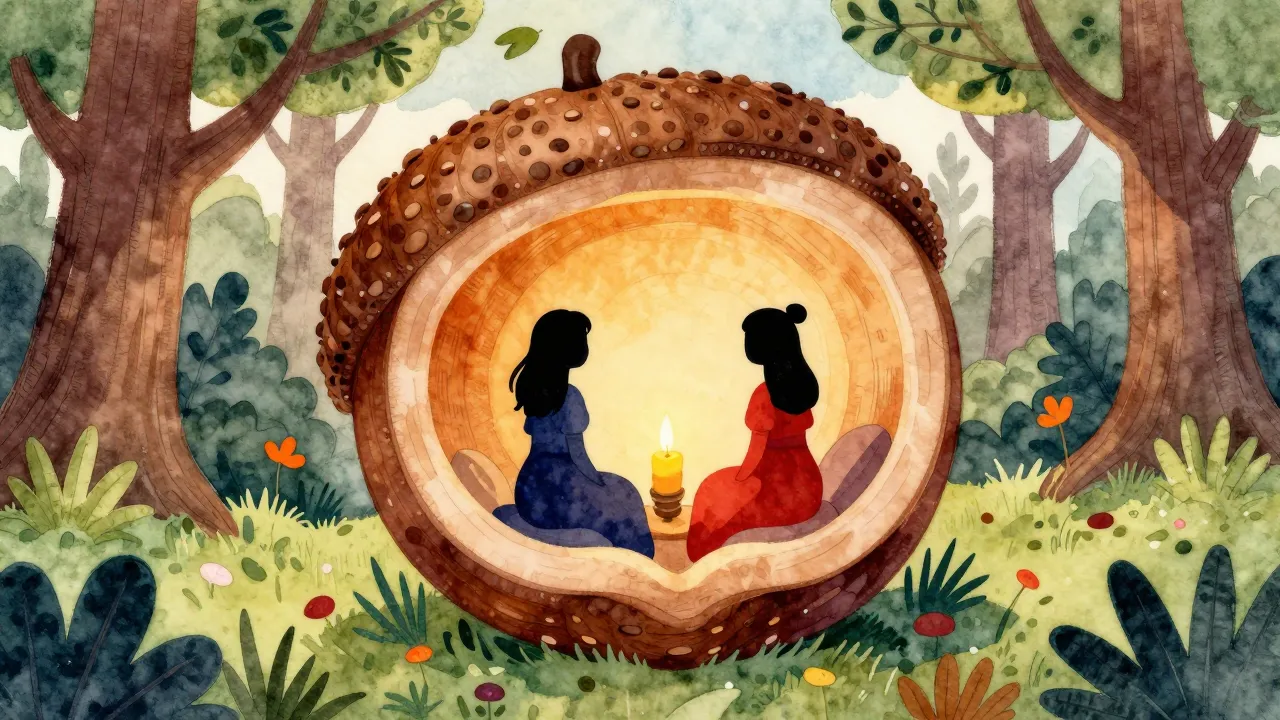Vibrant watercolor style. Two whimsical female silhouettes l...