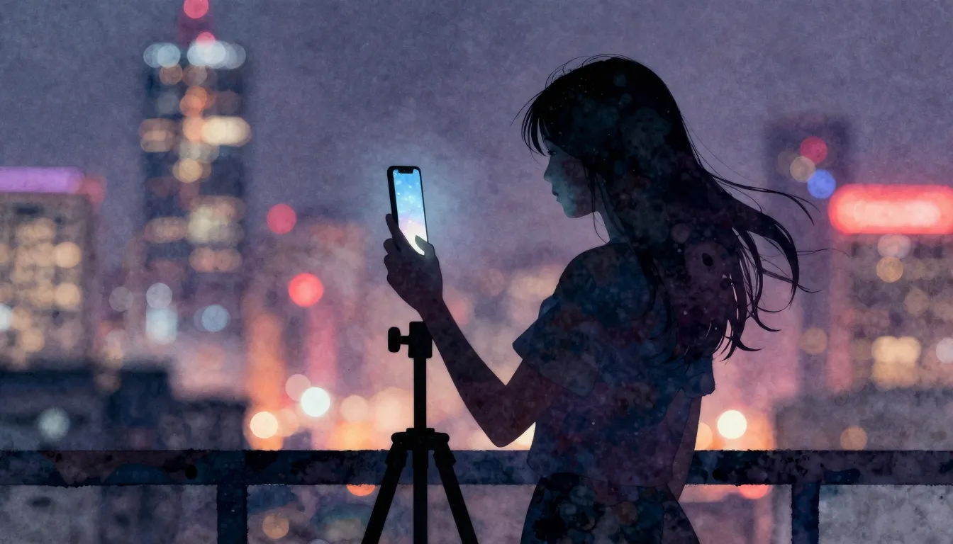 Watercolor style. Silhouette of a girl holding a smartphone ...